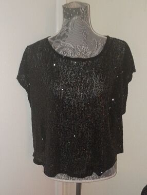 Ecko Red Ecko Unltd Sheer Black Sequin Short Sleeve Top Sparkle Y2K Like New Med